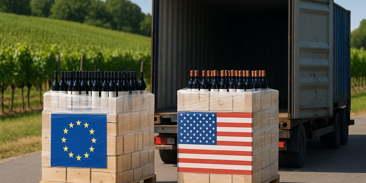 Article taxe UE USA 27 juillet 2025 Exportation de vin UE‑USA : caisses prêtes à l’expédition (accord 2025)