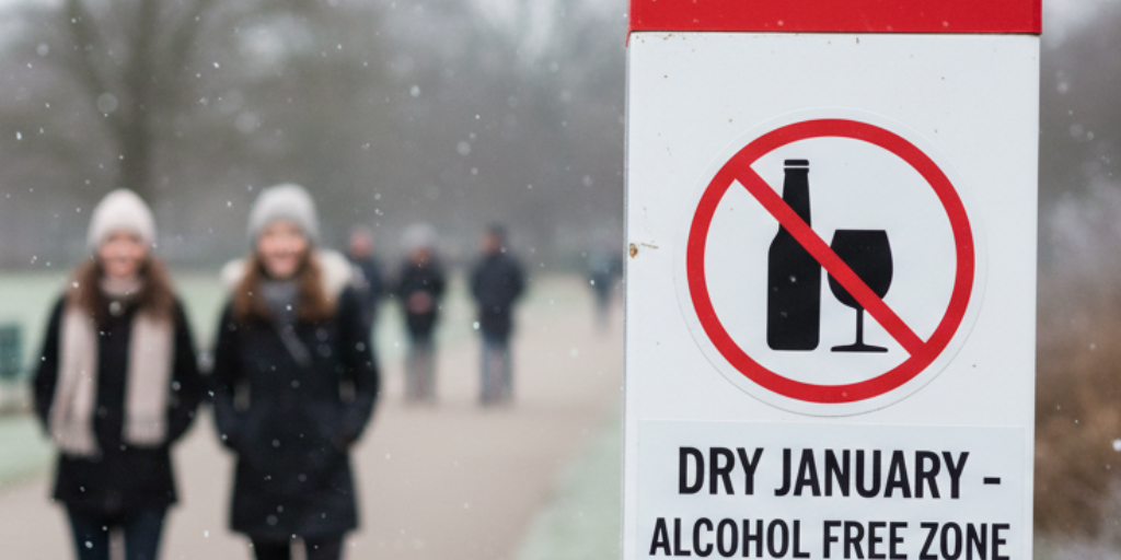 Panneaux avec la mention Dry January : zone avec 0% d'alcool